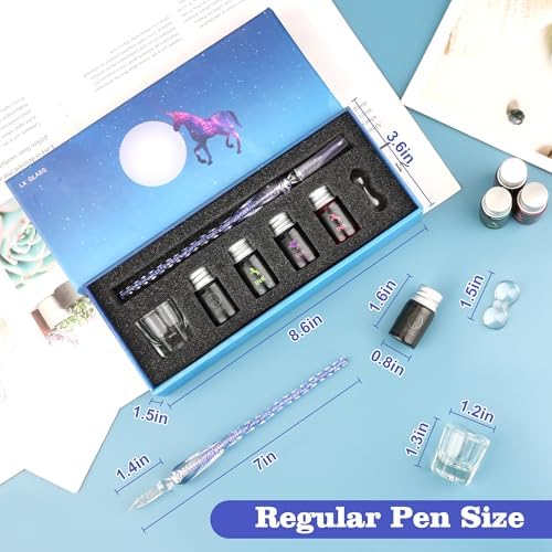 Luxiv Glass Dip Pen Set, Purple Crystal Pen With Ink, Holder, and Package