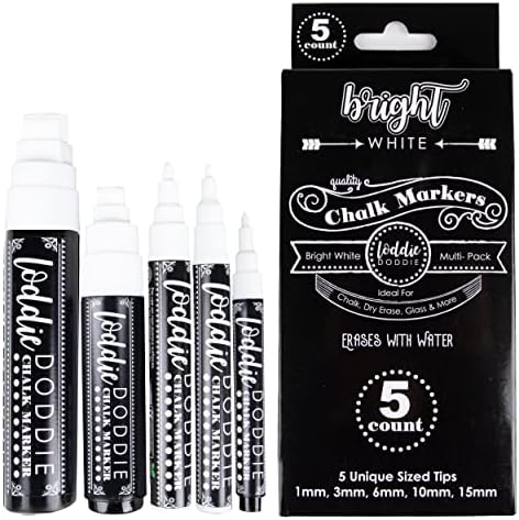 Loddie Doddie Chalk Markers, 1-15mm Tips, Windows & Glass, White, 5 Pack