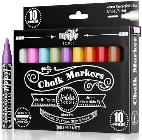 Loddie Doddie Liquid Chalk Markers, Window Markers, Earth Tones, 10 Pack