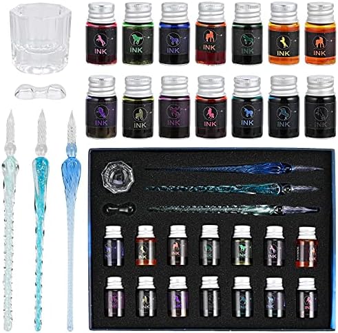 GOLDGE 19 Pieces Glass Dip Pen Ink Set