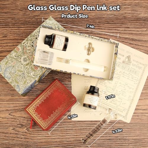 Glass Dip Pen Set,Calligraphy Pen,A Squat Crystal Signature Pen for Art, Writing, Signatures -Decoration and Business Gift (Clear)