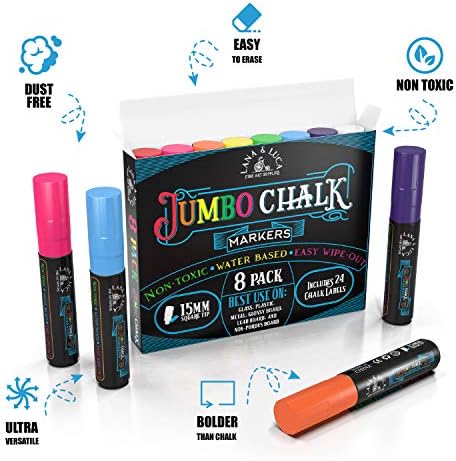 LANA & LUCA Jumbo Liquid Chalk Markers - Bold Colors - 8 Pack, 15mm