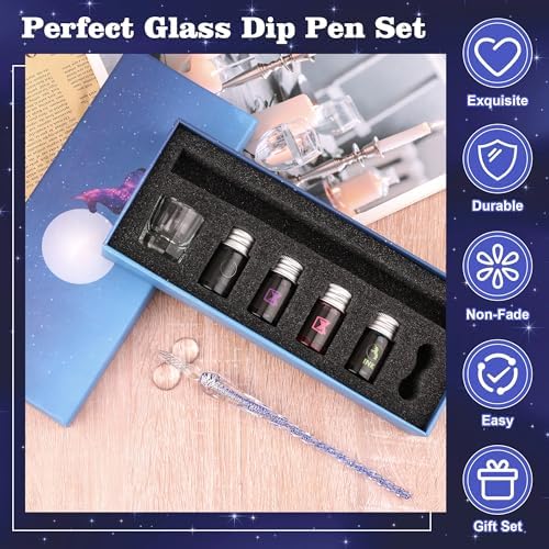 Luxiv Glass Dip Pen Set, Purple Crystal Pen With Ink, Holder, and Package