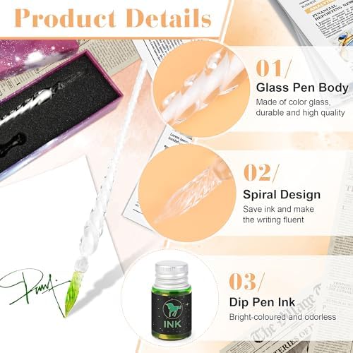 Luxiv Glass Dip Pen Set, Purple Crystal Pen With Ink, Holder, and Package