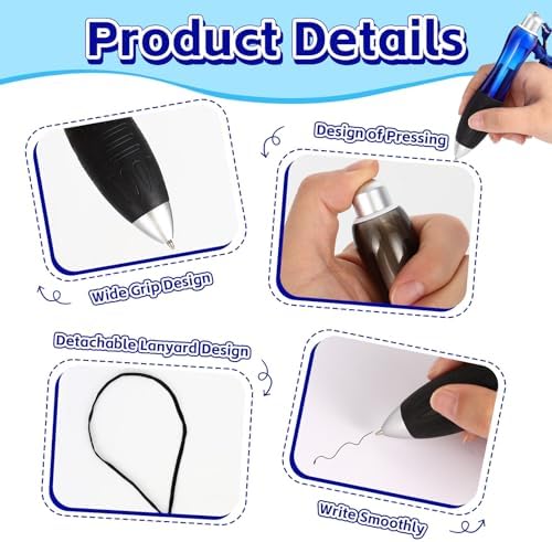 14 Pcs Big Fat Pens Set, Large Retractable Ballpoint Wide Grip Pens, Large Bold Grip Pen Aids Writing for Arthritis, Tremor, Carpal Tunnel (2 Pens + 6 Black Refills + 6 Blue Refills)