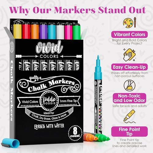 Loddie Doddie Fine Tip Liquid Chalk Markers, Chalk Markers, 8 Pack