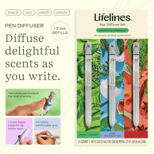 Lifelines Pen Diffuser, 3-Pack Aromatic Embrace, 1mm Black Ballpoint Pen