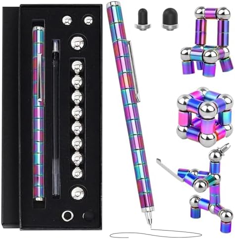 Magnetic Fidget Pen - Perfect Writing and Spinner Magnet Toy Combination, Figette Figit Pen with 13 Magnetic Rings, Ideal Office Study Gift for Kids 8+, Teens & Adults with ADHD(Colorful)