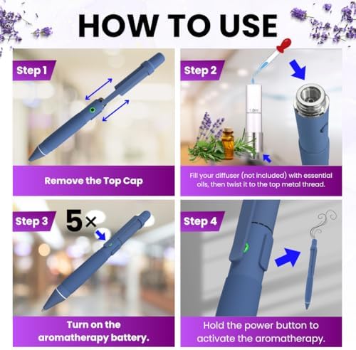 Aromatherapy Writing Pen Battery with Real Ink Tip and Hidden Diffuser Port, Soft Touch Ballpoint for Note Taking, Signature, and On-The-Go Relaxation, Rechargeable Wellness Gift for Office (Blue)