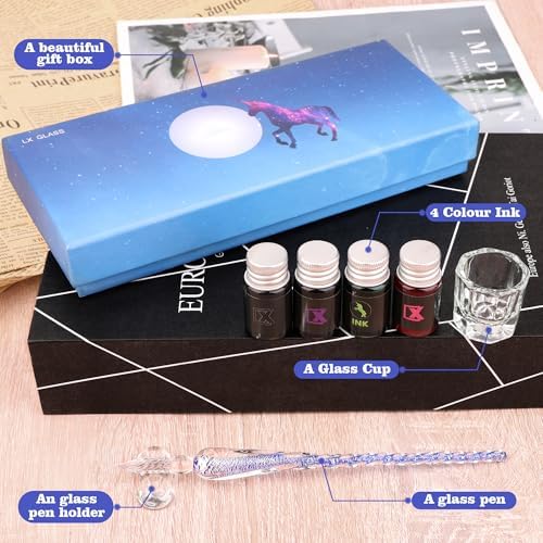 Luxiv Glass Dip Pen Set, Purple Crystal Pen With Ink, Holder, and Package
