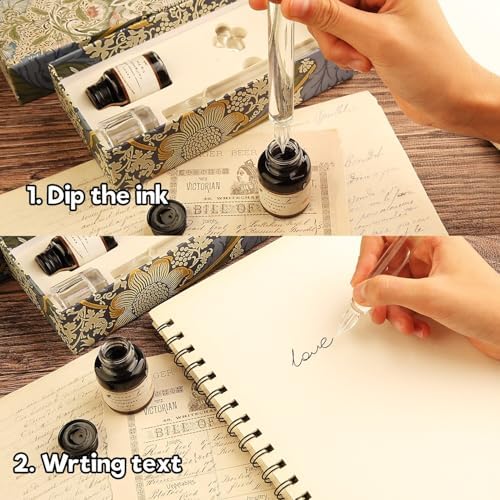 Glass Dip Pen Set,Calligraphy Pen,A Squat Crystal Signature Pen for Art, Writing, Signatures -Decoration and Business Gift (Clear)