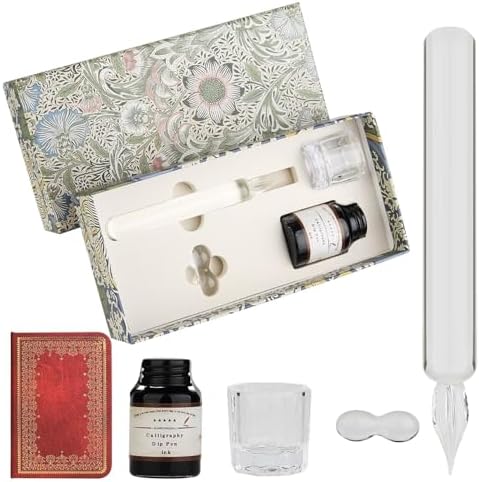 Glass Dip Pen Set,Calligraphy Pen,A Squat Crystal Signature Pen for Art, Writing, Signatures -Decoration and Business Gift (Clear)
