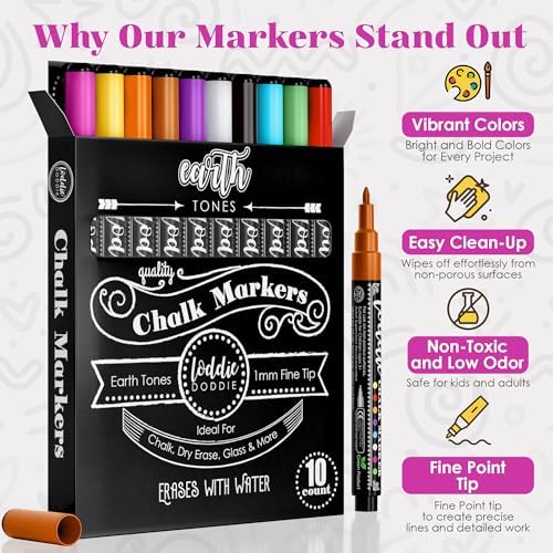 Loddie Doddie Liquid Chalk Window Markers, 1mm Tip, Earth Tones, 10 Pack