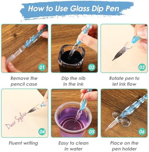 Outus 9 Pieces Glass Dip Pen Handmade Signature Pen