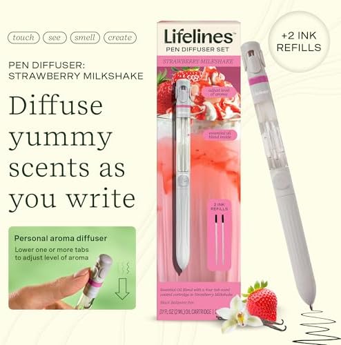 Lifelines Pen Diffuser, Strawberry Milkshake, 1mm Black Ballpoint Pen