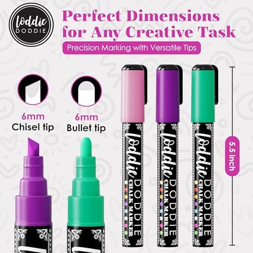 Loddie Doddie Chalk Markers, 6 mm Reversible Tips, Pastel & Neon, 16 Pack