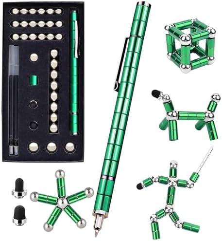 Fidget Pen, Cool Toys Pen Decompression Magnetic Metal Pen, Desk Toys Multifunctional Deformable Writing Pen, Basket Stuffers Gadgets Gift for Kids Adults (Big-Green)