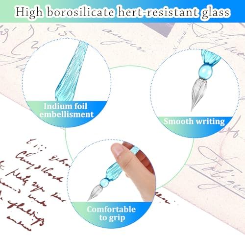 Zonon 6 Pcs Glass Dip Pen,Blue Green Color,Classic Style
