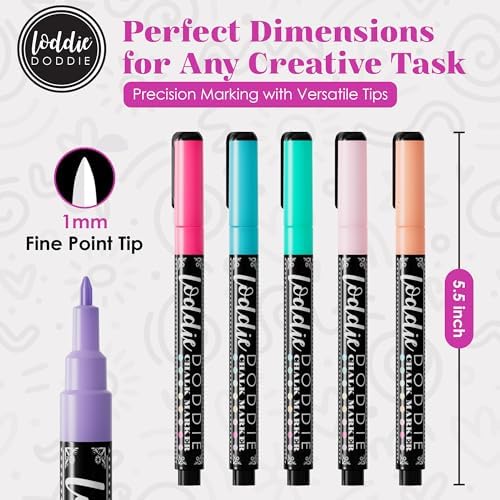Loddie Doddie Liquid Chalk Markers, Fine Tip, Pastel Chalk Markers, 8 Pack