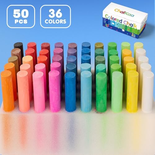 36 Color Chalk Set, 50 Sticks, Vibrant Colored Chalk for Kids Art