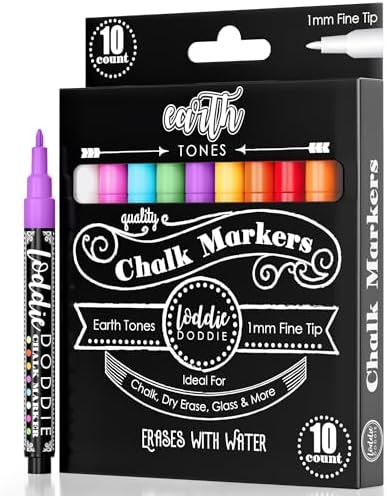 Loddie Doddie Liquid Chalk Window Markers, 1mm Tip, Earth Tones, 10 Pack