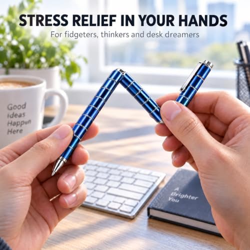 Magnetic Fidget Pen, Deformable Magnet Building Pen with Metal Rings, Fidget Toy for Stress Relief & Focus, Smooth Writing Ballpoint with Touchscreen Tip, Gift for Teens Kids 8+ & Adults