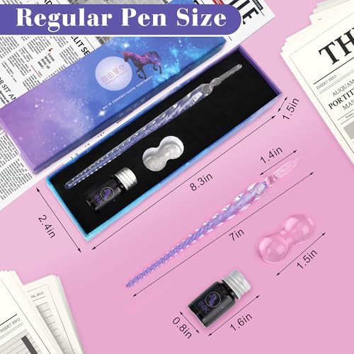 Luxiv Glass Dip Pen Set, Purple Crystal Pen With Ink, Holder, and Package