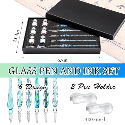 Zonon 14 Pcs Glass Dip Pen Ink Set for Art Supplies, Blue Color Style