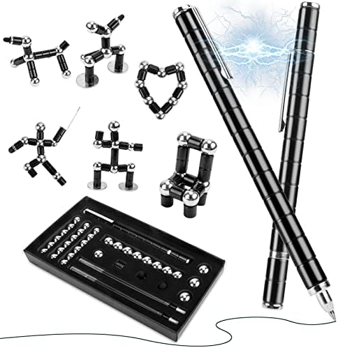 Magnetic Fidget Pen, Upgraded Black Modular Magnet Writing Tool for Adults, DIY Multifunctional Decompression Desk Toy, Unique Birthday Gift for Office, Holiday Present for 14 Years and Up