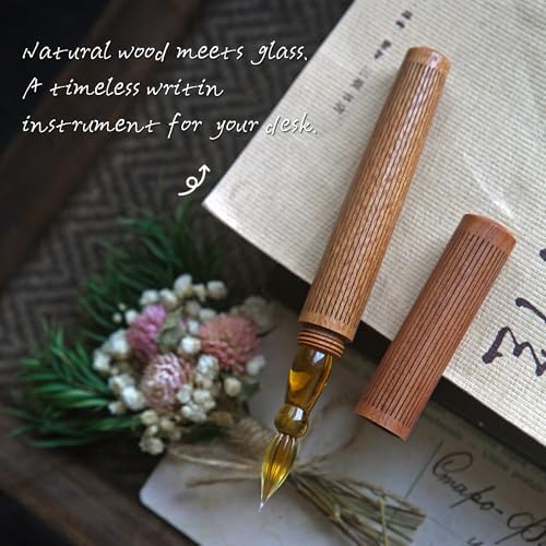 SeventyTwo Handmade Glass Dip Pen with Wood Handle, Calligraphy Writing Pen with Glass Nib (Brown)