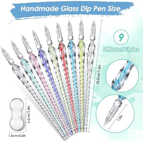 Outus 9 Pieces Glass Dip Pen Handmade Signature Pen