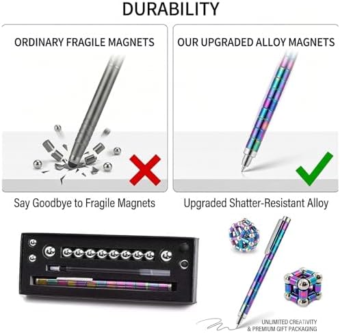 Magnetic Fidget Pen with Leak-Proof Ink, Cool Gadgets Gifts for Teenage Boys Girls Ages 13+ and Adults, Fun Magnet Pen Office Desk Accessories, Stress Relief Toys with Gift Box (Colour)
