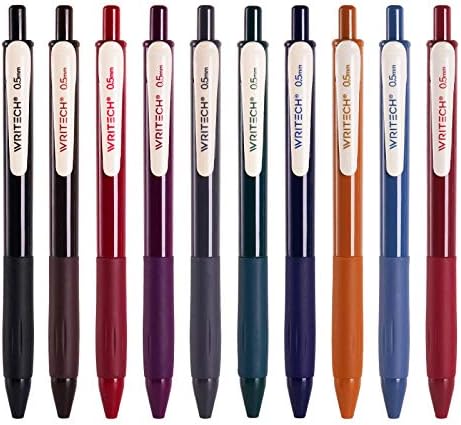 WRITECH Retractable Gel Pens Quick Dry Ink Pens Fine Point 0.5mm 10 Assorted Unique Vintage Colors For Journaling Drawing Doodling and Notetaking (Vintage 1)