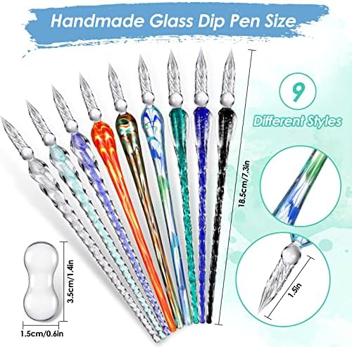 Outus 9 Pieces Glass Dip Pen Handmade Glass Signature Calligraphy Pen