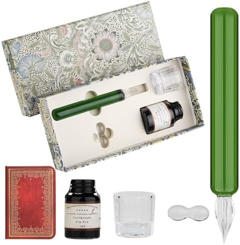 Glass Dip Pen Set,Calligraphy Pen,A Squat Crystal Signature Pen for Art, Writing, Signatures -Decoration and Business Gift (Green)