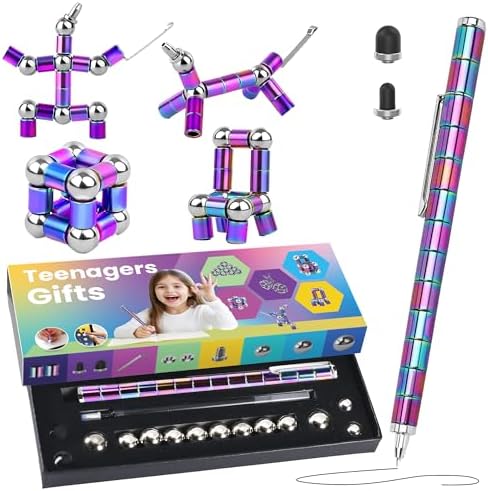 Magnetic Fidget Pen – Writing Tool & Spinner Toy Combo with 13 Colorful Fun Rings, Stress Relief & Focus Gift for Kids 8+, Teens & Adults, Novelty Christmas Stocking Stuffer, Office & Study Toy
