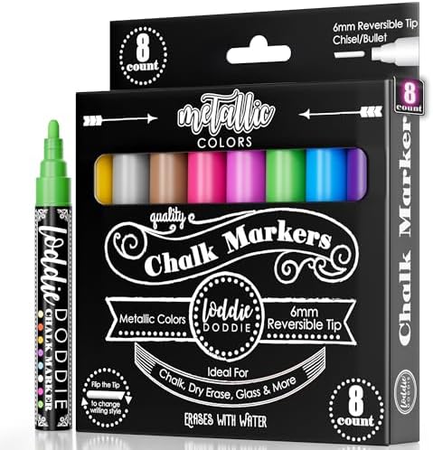 Loddie Doddie Liquid Chalk Markers, Chalkboard Markers, 6mm Point, 8 Pack