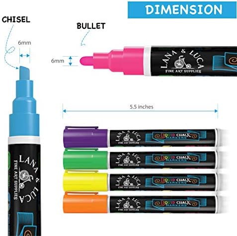 LANA & LUCA Liquid Chalk Markers - Bold Colors - 8 Pack, 6mm Tip