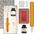 Vintage Glass Dip Pen Ink Calligraphy Set Elegant Writer Kit with Pen Stand, Ink,Notebook for Beginners Artists Unique Gift for Drawing, Writing, Stationery Lovers L16 (Yellow)