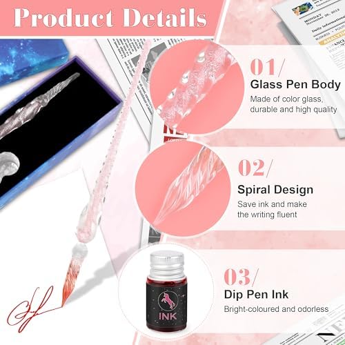 Luxiv Glass Dip Pen Set, Purple Crystal Pen With Ink, Holder, and Package