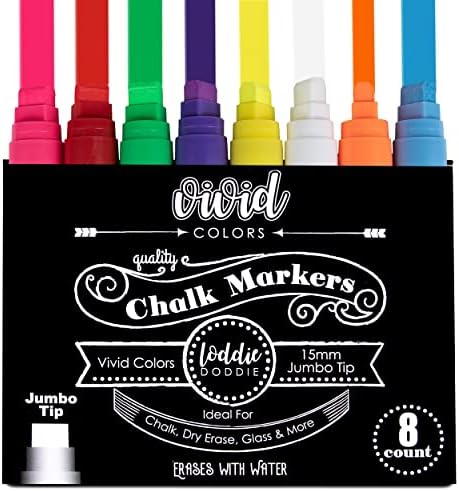 Loddie Doddie Chalk Markers for Blackboard, Wipes with Water, 15 mm, 8 Pack