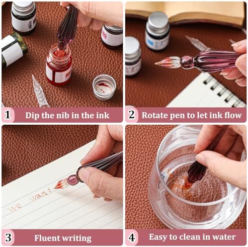 Zonon 14 Pcs Glass Dip Pen Ink Set for Art Supplies,Purple Pink Color Style