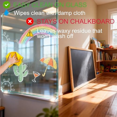 72 Pack Washable Window Chalk Set with 24 Holders - Non-Toxic Dustless Glass Chalk for Kids & Toddlers 1-3, Vivid Window Paint Art Supplies Gift for Home School Classroom