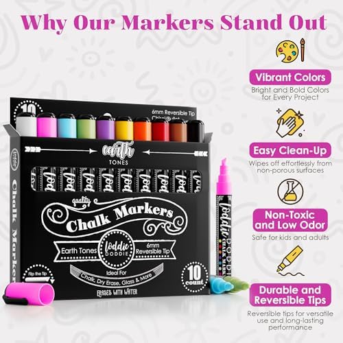 Loddie Doddie Liquid Chalk Markers, Window Markers, Earth Tones, 10 Pack