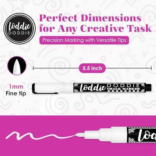 Loddie Doddie White Chalk Markers, Chalkboard Markers, 1 mm Point, 5 Pack
