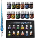 mancola Glass Dipped Pen Ink Set Handmade Crystal Calligraphy Pen with 12 Colorful india ink for Art, Signatures, Drawing, Decoration, Calligraphy Kits for Beginners Ma-13
