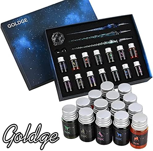 GOLDGE 19 Pieces Glass Dip Pen Ink Set