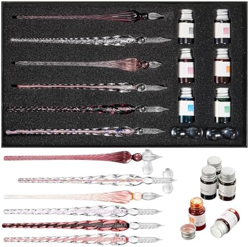 Zonon 14 Pcs Glass Dip Pen Ink Set for Art Supplies,Purple Pink Color Style