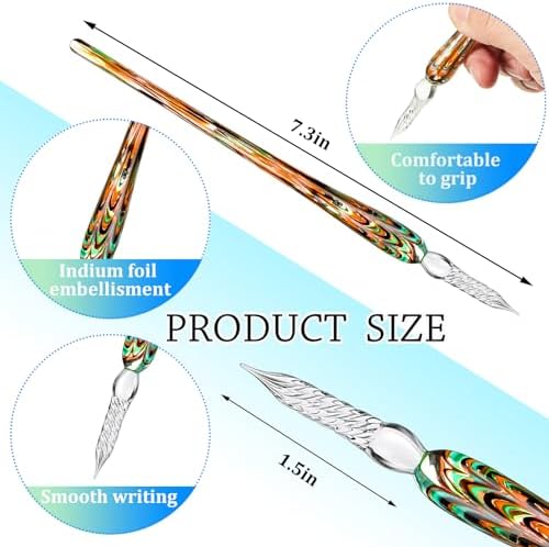 Zonon 14 Pcs Glass Dip Pen Ink Set for Art Supplies, Green Color Style