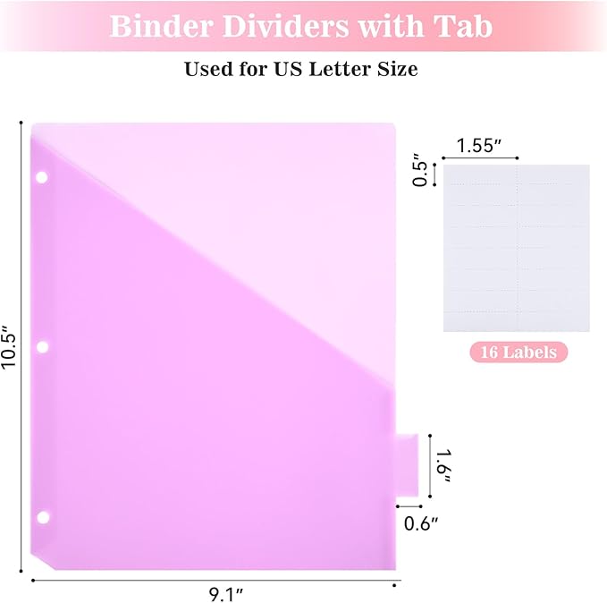 8-Tab Dividers for 3 Ring Binder, Subject Dividers, 3-Hole Plastics Sheets - Image 3